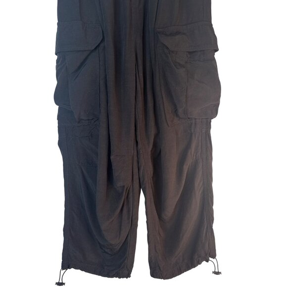 ZARA Cargo Pants XS Black Viscose & Linen - Picture 8 of 13